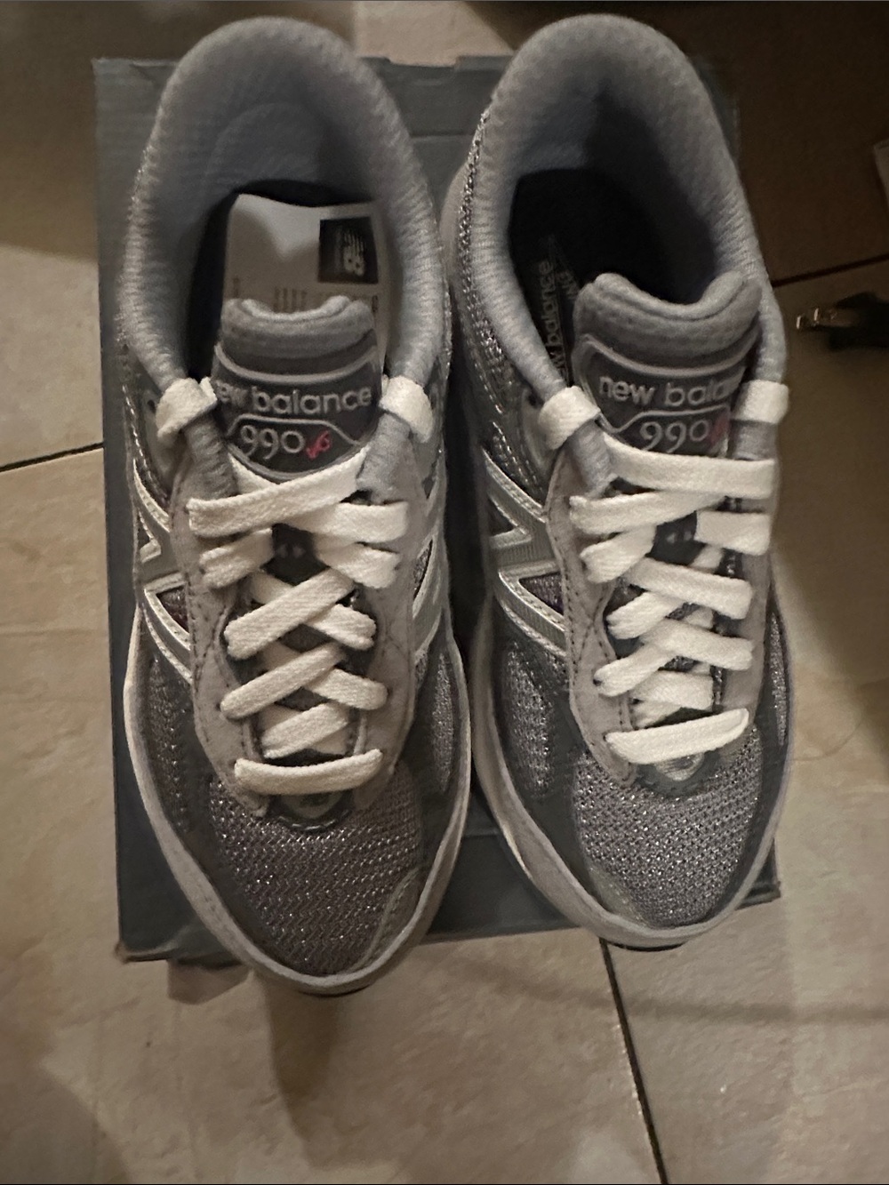 New Balance Gray and White 990 Running Shoes